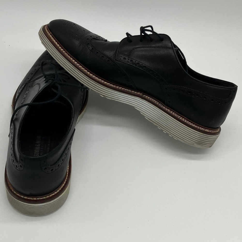 Johnston & Murphy Collection Mens Black Leather Wingtip Brogue Oxfords Size 10